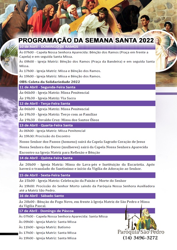 So Pedro de Tup tem Programao definida para a Semana Santa 2022