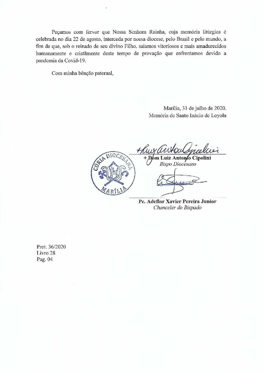 Decreto de 31072020 da Diocese de Marlia/SP