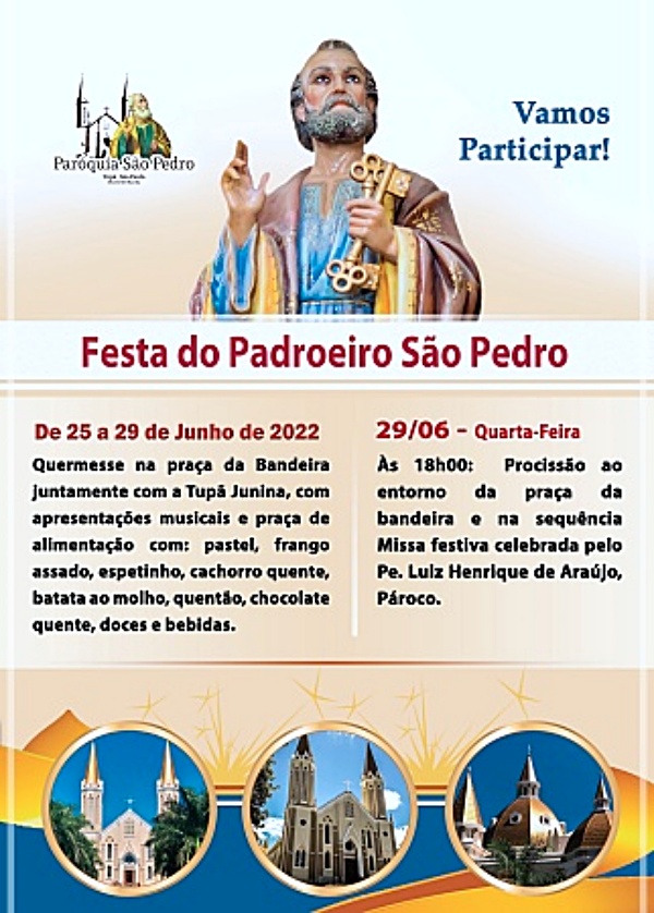 Confira a programao da So Pedro de Tup em comemorao ao seu padroeiro