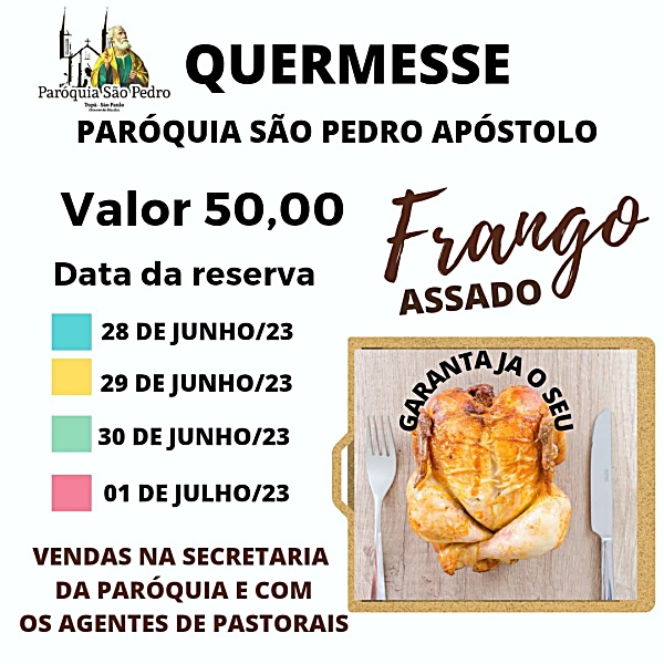 Frango Assado para Quermesse So Pedro vendido antecipadamente