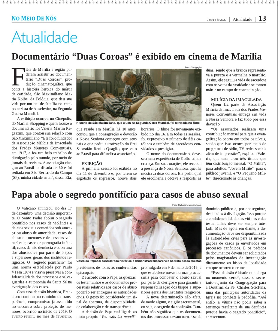 Jornal No Meio de Ns - Diocese de Marlia/SP