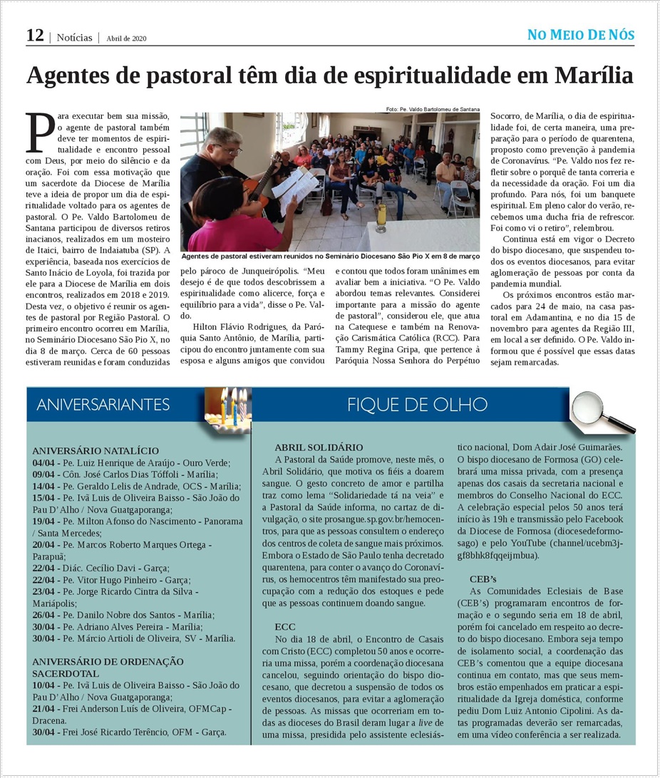 Jornal No Meio de Ns - Diocese de Marlia/SP