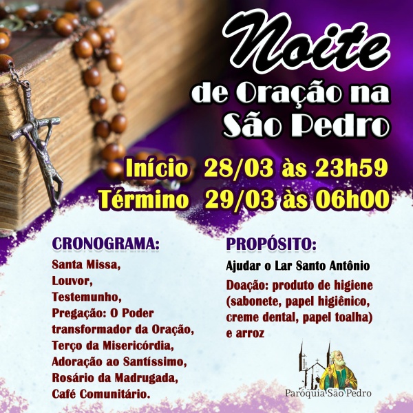 So Pedro de Tup realizar Noite de Orao no dia 29 de maro