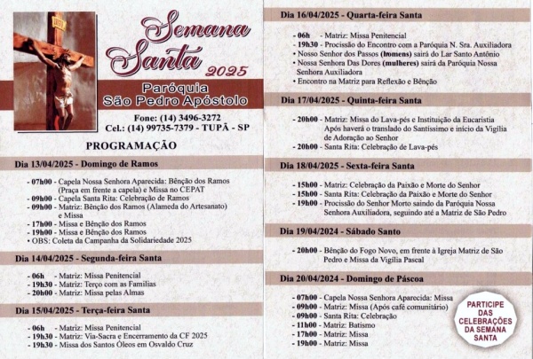 So Pedro de Tup tem Programao definida para a Semana Santa 2025