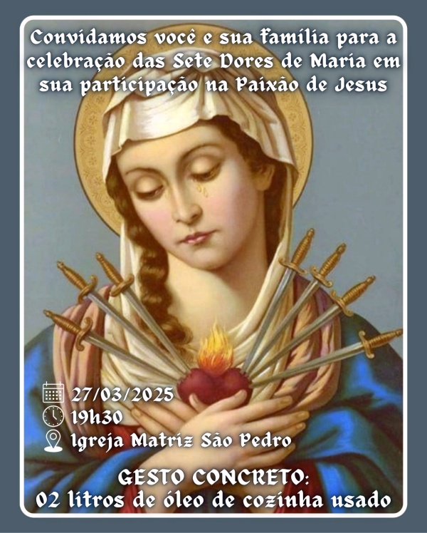 Catequese da So Pedro convida para celebrao das Sete Dores de Maria